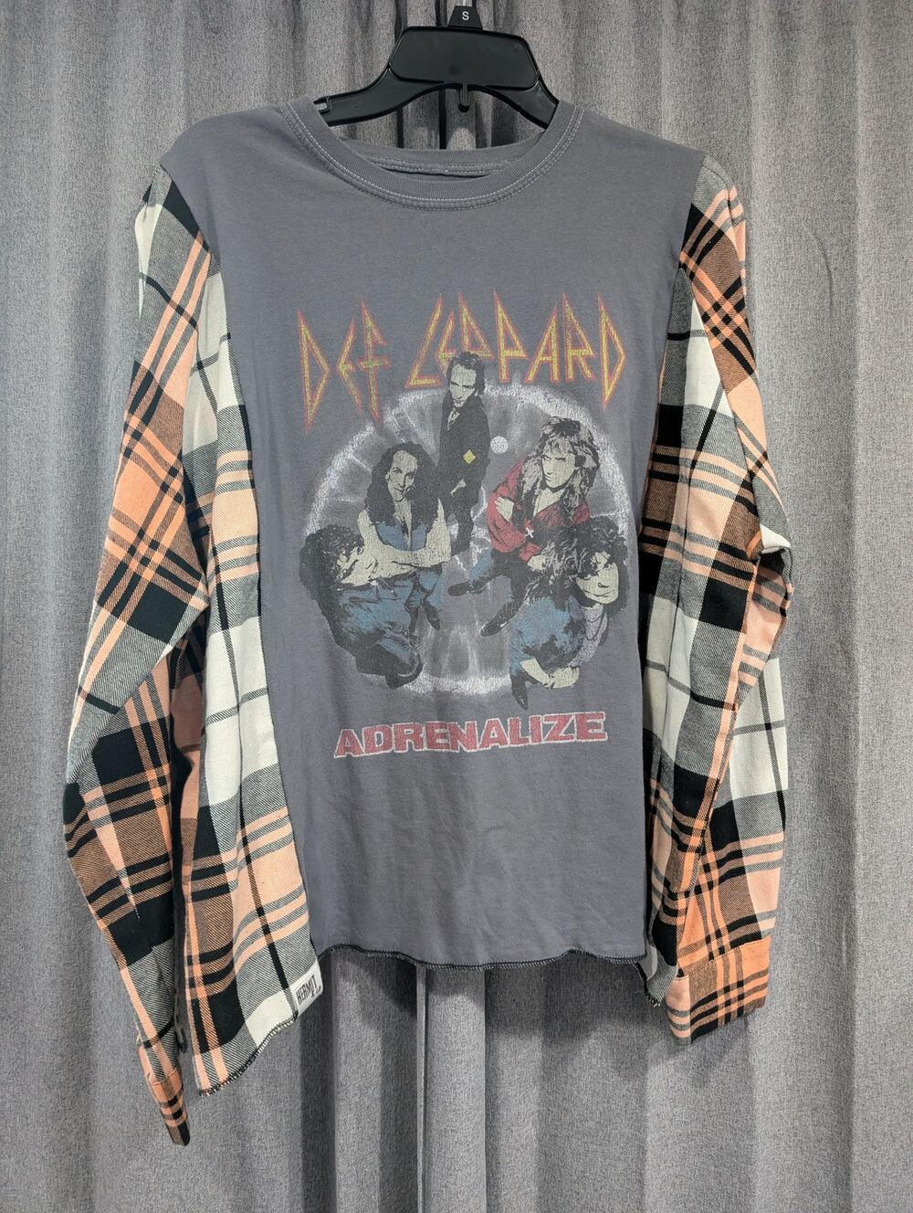 Upcycled Flannel Mash Up Top - Def Leppard Adrenalize